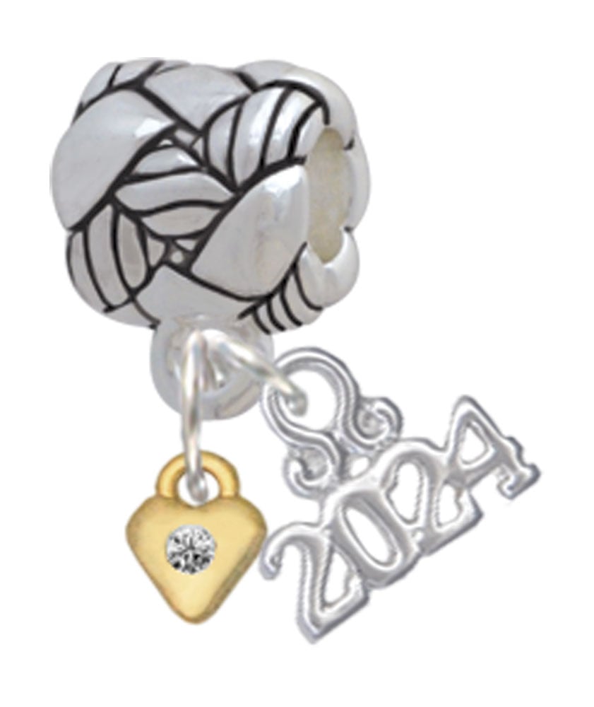 Delight Jewelry Goldtone Mini Birthday Month Crystal Heart Woven Rope Charm Bead Dangle with Year 2024 Image 1