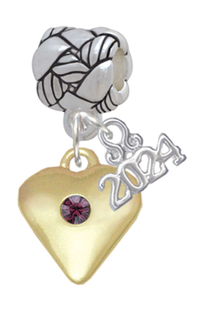 Delight Jewelry Goldtone Large Birthday Month Crystal Heart Woven Rope Charm Bead Dangle with Year 2024 Image 2