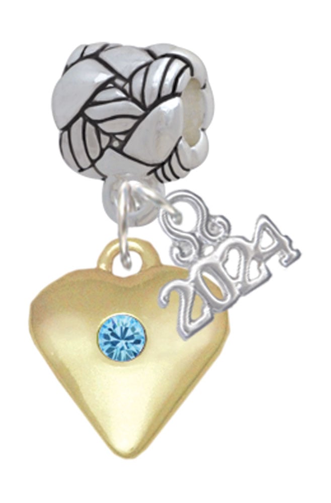 Delight Jewelry Goldtone Large Birthday Month Crystal Heart Woven Rope Charm Bead Dangle with Year 2024 Image 1