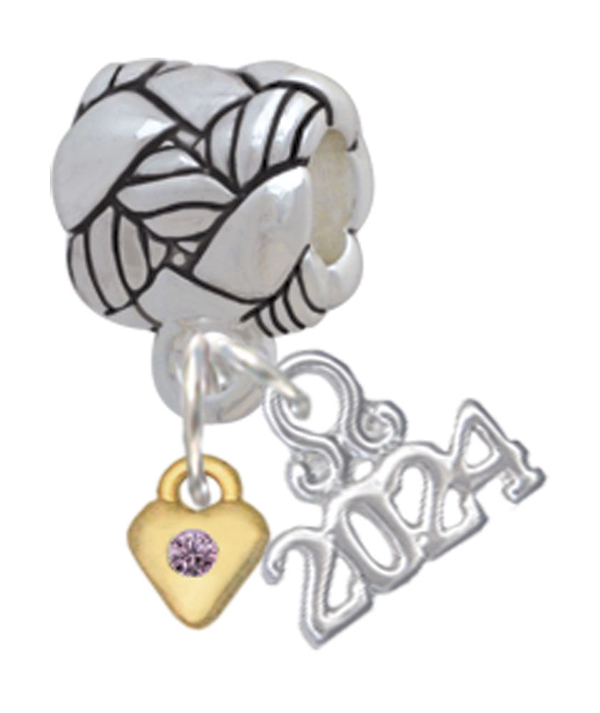 Delight Jewelry Goldtone Mini Birthday Month Crystal Heart Woven Rope Charm Bead Dangle with Year 2024 Image 6
