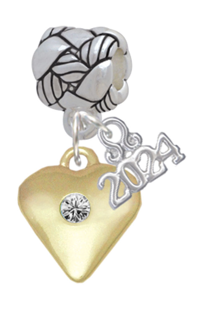 Delight Jewelry Goldtone Large Birthday Month Crystal Heart Woven Rope Charm Bead Dangle with Year 2024 Image 4