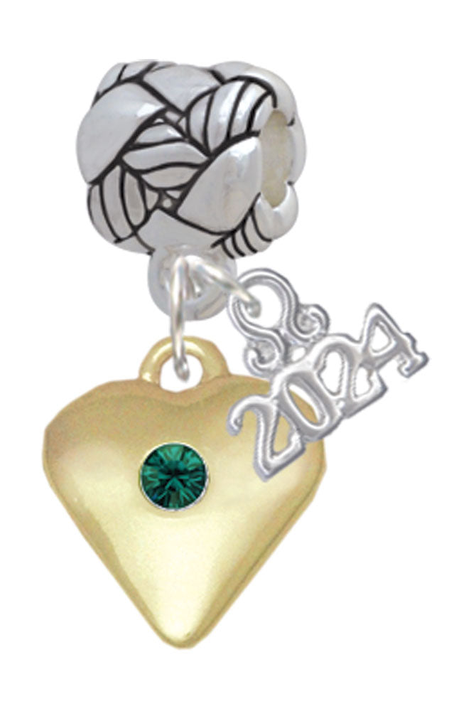 Delight Jewelry Goldtone Large Birthday Month Crystal Heart Woven Rope Charm Bead Dangle with Year 2024 Image 4