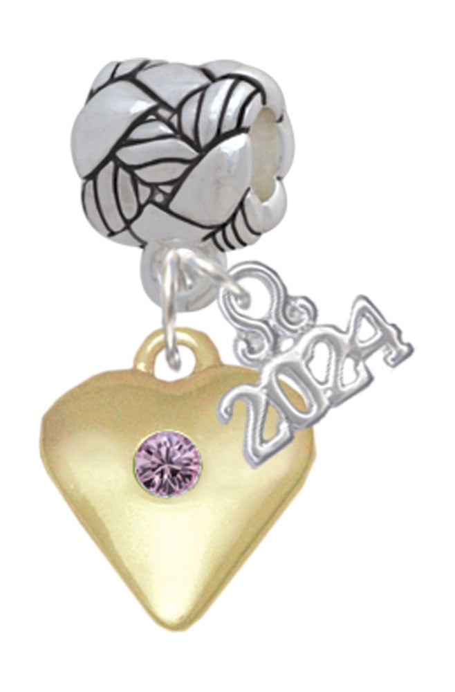 Delight Jewelry Goldtone Large Birthday Month Crystal Heart Woven Rope Charm Bead Dangle with Year 2024 Image 1