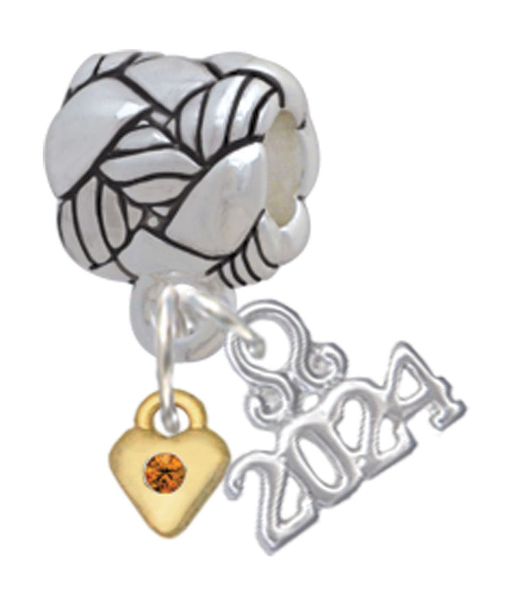Delight Jewelry Goldtone Mini Birthday Month Crystal Heart Woven Rope Charm Bead Dangle with Year 2024 Image 11