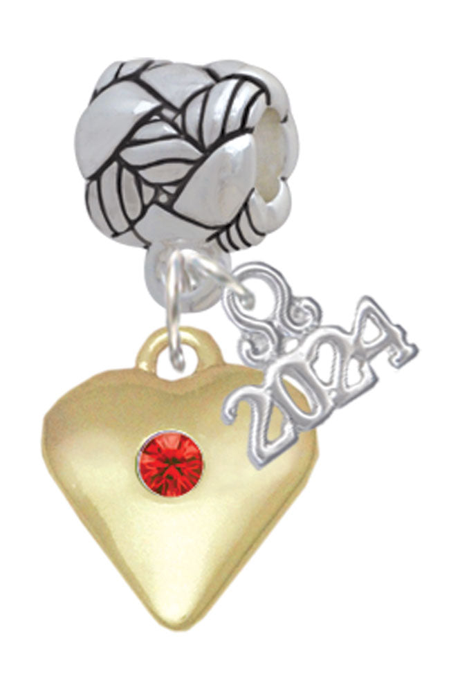 Delight Jewelry Goldtone Large Birthday Month Crystal Heart Woven Rope Charm Bead Dangle with Year 2024 Image 7