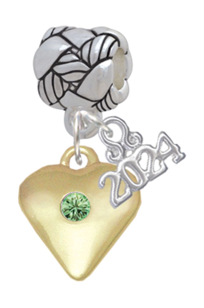 Delight Jewelry Goldtone Large Birthday Month Crystal Heart Woven Rope Charm Bead Dangle with Year 2024 Image 1