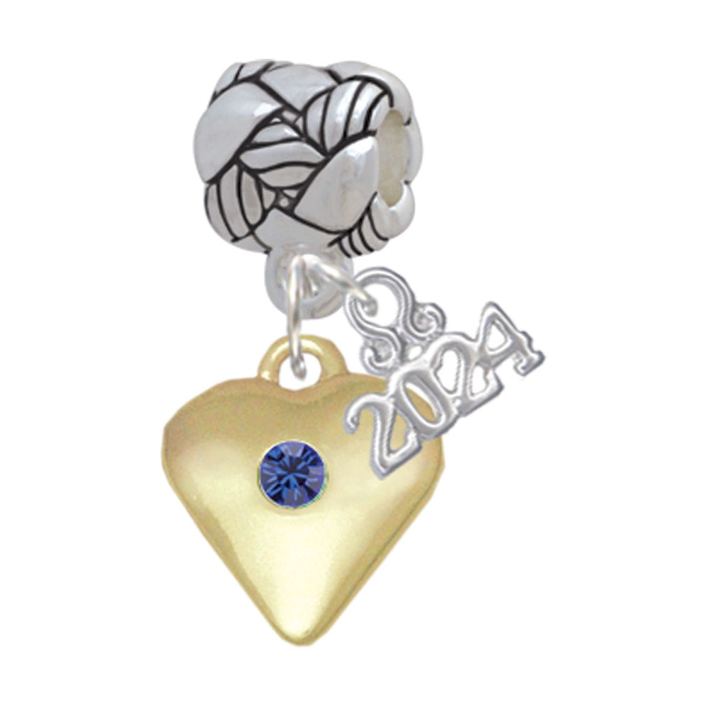 Delight Jewelry Goldtone Large Birthday Month Crystal Heart Woven Rope Charm Bead Dangle with Year 2024 Image 9