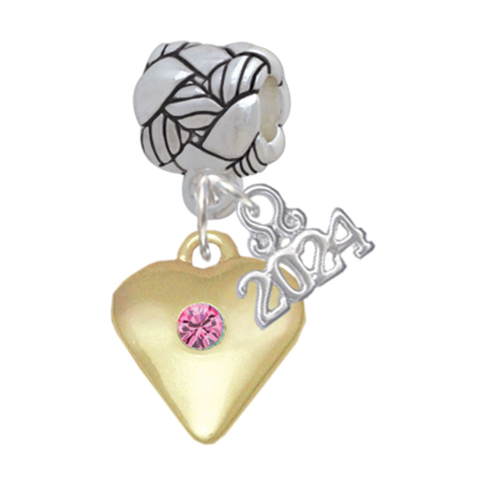 Delight Jewelry Goldtone Large Birthday Month Crystal Heart Woven Rope Charm Bead Dangle with Year 2024 Image 10