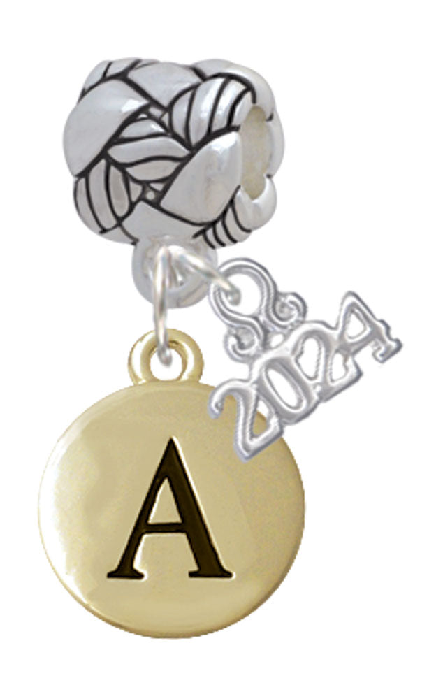 Delight Jewelry Goldtone Capital Letter - Pebble Disc - Woven Rope Charm Bead Dangle with Year 2024 Image 1