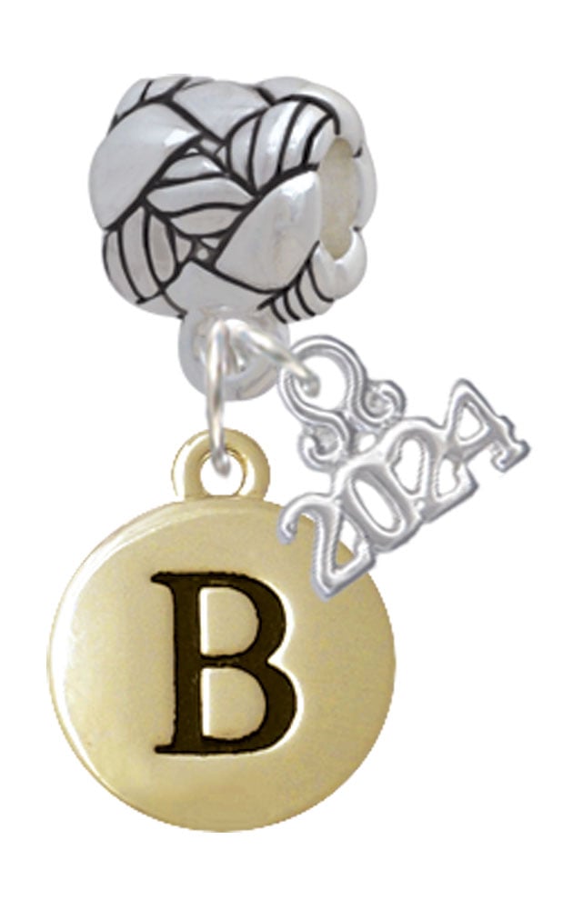 Delight Jewelry Goldtone Capital Letter - Pebble Disc - Woven Rope Charm Bead Dangle with Year 2024 Image 1