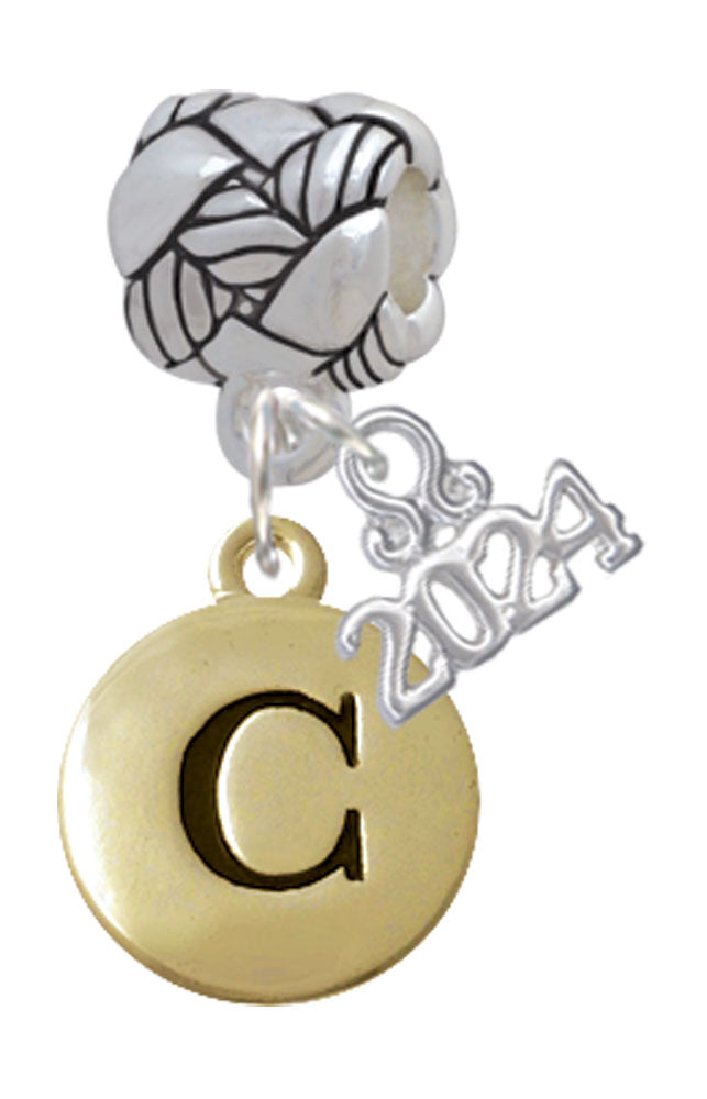 Delight Jewelry Goldtone Capital Letter - Pebble Disc - Woven Rope Charm Bead Dangle with Year 2024 Image 3