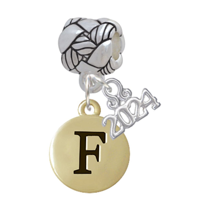 Delight Jewelry Goldtone Capital Letter - Pebble Disc - Woven Rope Charm Bead Dangle with Year 2024 Image 1