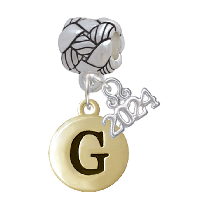 Delight Jewelry Goldtone Capital Letter - Pebble Disc - Woven Rope Charm Bead Dangle with Year 2024 Image 7