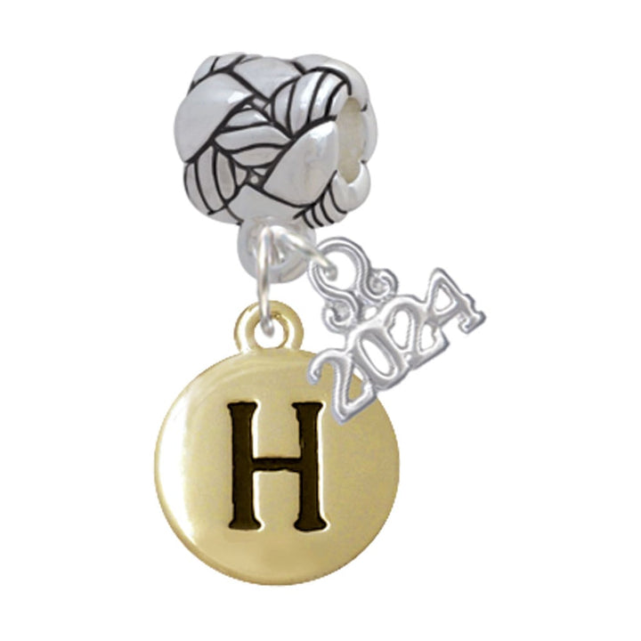 Delight Jewelry Goldtone Capital Letter - Pebble Disc - Woven Rope Charm Bead Dangle with Year 2024 Image 1