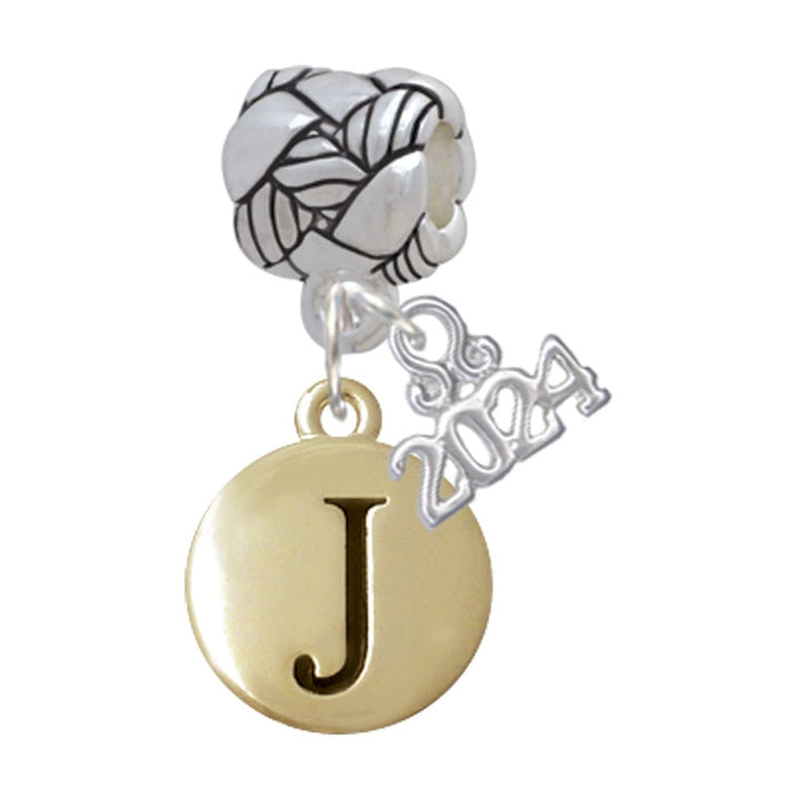 Delight Jewelry Goldtone Capital Letter - Pebble Disc - Woven Rope Charm Bead Dangle with Year 2024 Image 1