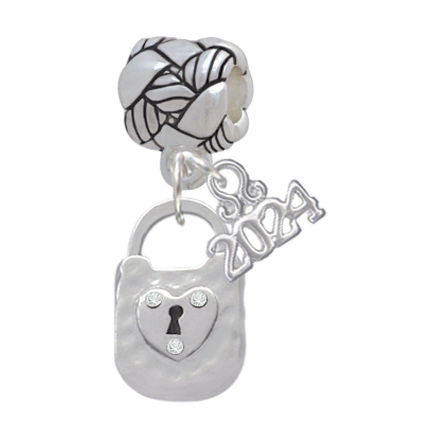 Delight Jewelry Plated Hammered Lock with Heart Woven Rope Charm Bead Dangle with Year 2024 Image 1