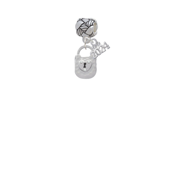 Delight Jewelry Plated Hammered Lock with Heart Woven Rope Charm Bead Dangle with Year 2024 Image 2