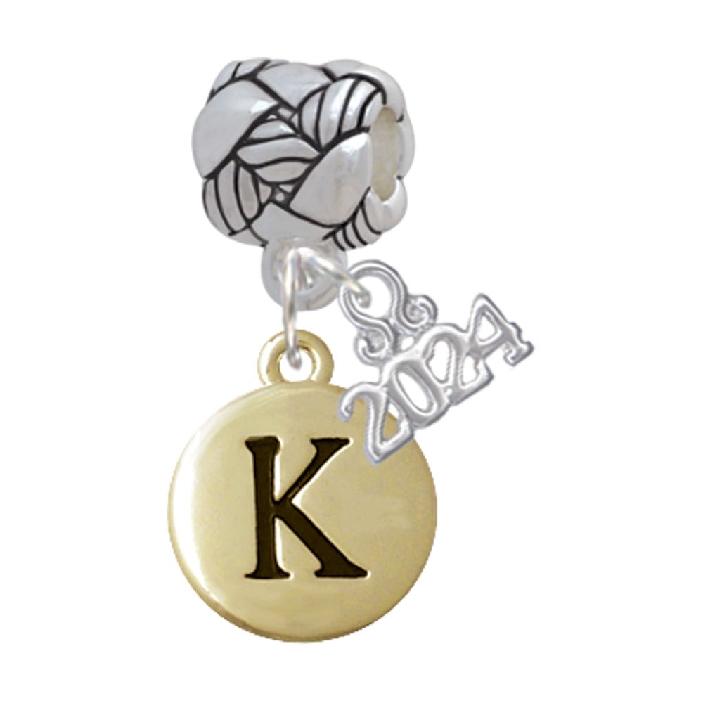 Delight Jewelry Goldtone Capital Letter - Pebble Disc - Woven Rope Charm Bead Dangle with Year 2024 Image 1