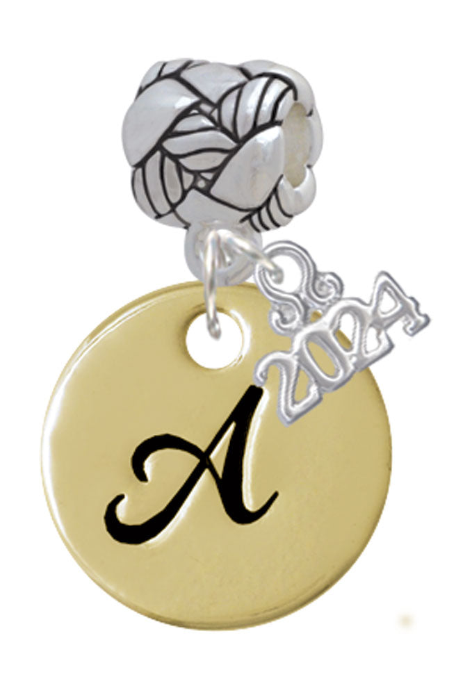 Delight Jewelry Goldtone Large Disc Letter - Woven Rope Charm Bead Dangle with Year 2024 Image 1