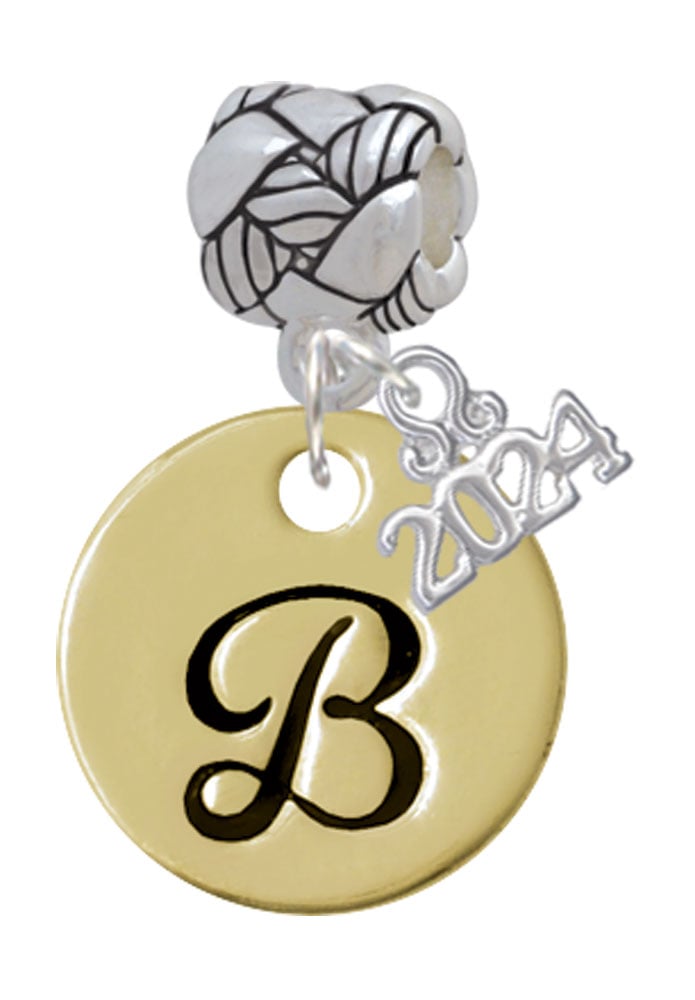 Delight Jewelry Goldtone Large Disc Letter - Woven Rope Charm Bead Dangle with Year 2024 Image 1