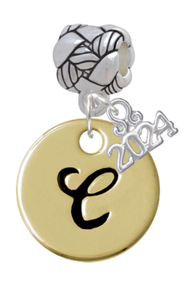 Delight Jewelry Goldtone Large Disc Letter - Woven Rope Charm Bead Dangle with Year 2024 Image 1