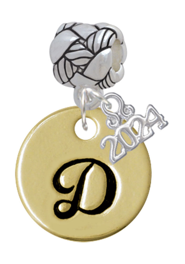 Delight Jewelry Goldtone Large Disc Letter - Woven Rope Charm Bead Dangle with Year 2024 Image 4