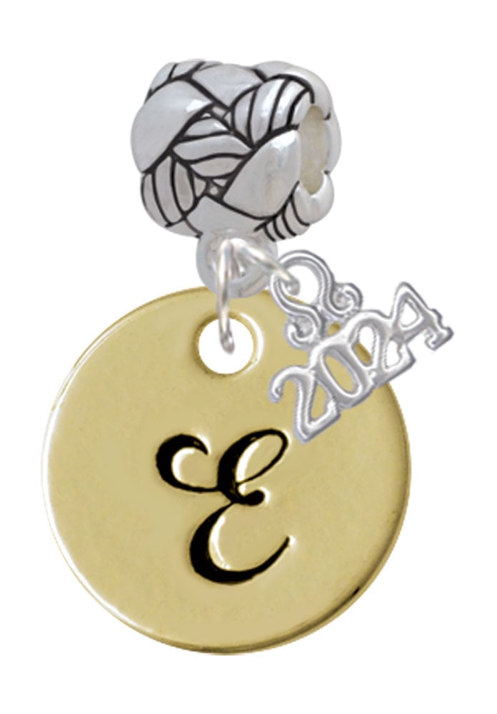 Delight Jewelry Goldtone Large Disc Letter - Woven Rope Charm Bead Dangle with Year 2024 Image 1