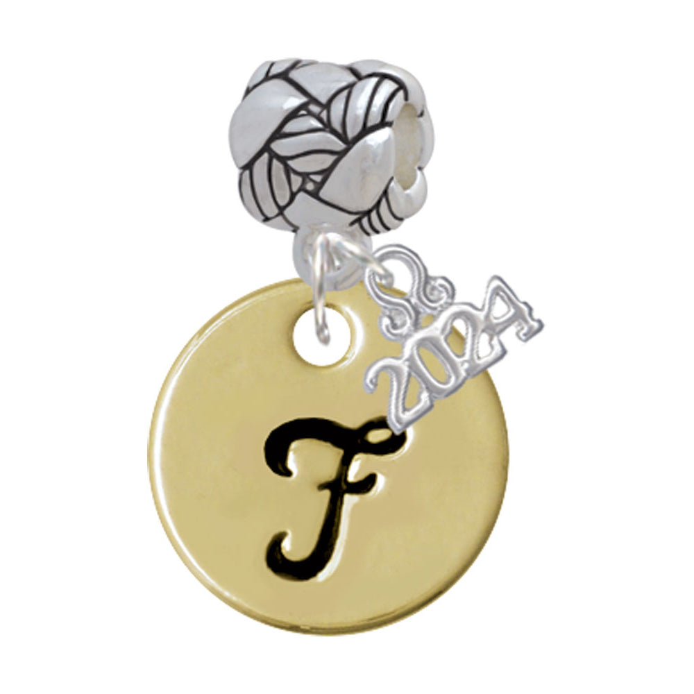 Delight Jewelry Goldtone Large Disc Letter - Woven Rope Charm Bead Dangle with Year 2024 Image 6