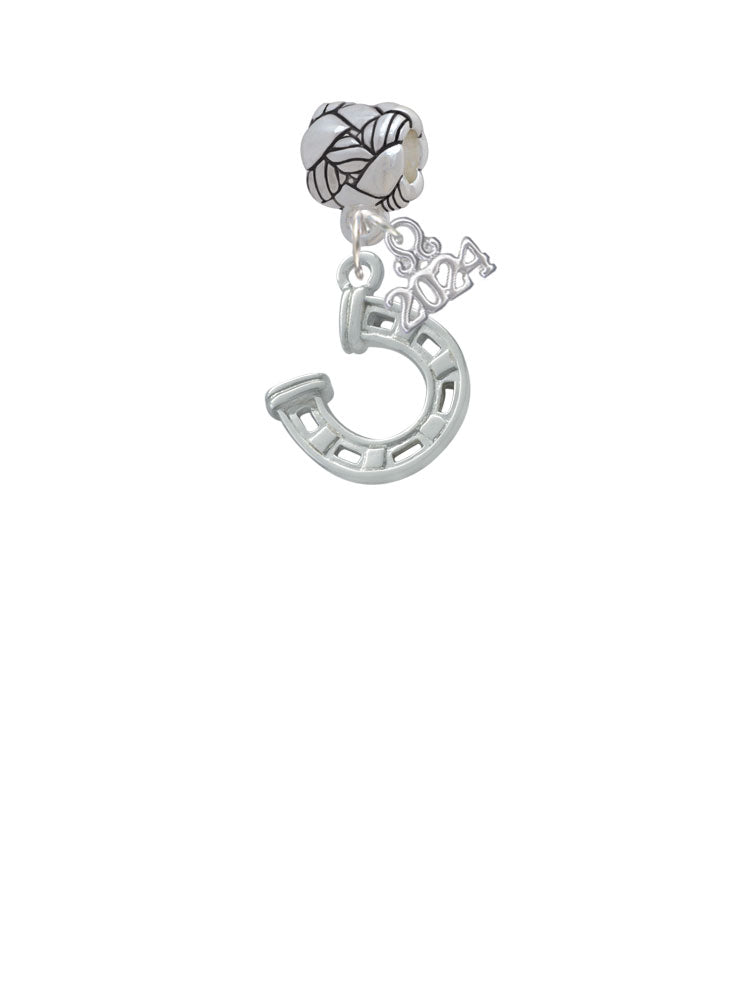 Delight Jewelry Silvertone Horseshoe with Side Loop Woven Rope Charm Bead Dangle with Year 2024 Image 2