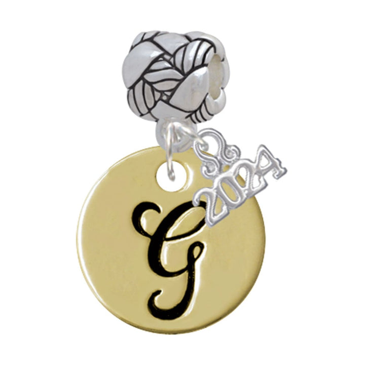 Delight Jewelry Goldtone Large Disc Letter - Woven Rope Charm Bead Dangle with Year 2024 Image 1