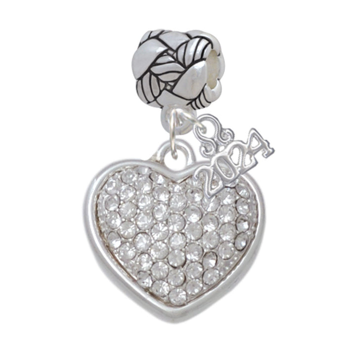 Delight Jewelry Silvertone Large Rounded Oktant Crystal Heart Woven Rope Charm Bead Dangle with Year 2024 Image 1