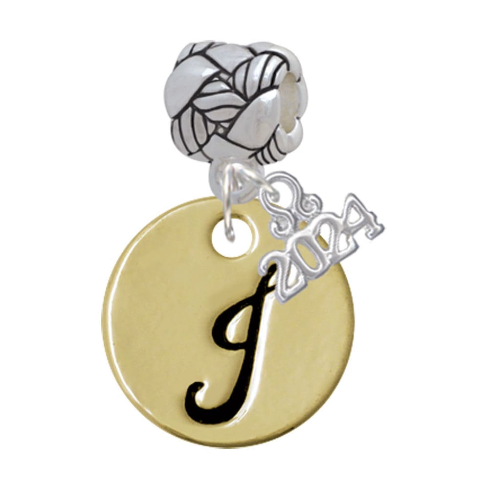 Delight Jewelry Goldtone Large Disc Letter - Woven Rope Charm Bead Dangle with Year 2024 Image 1