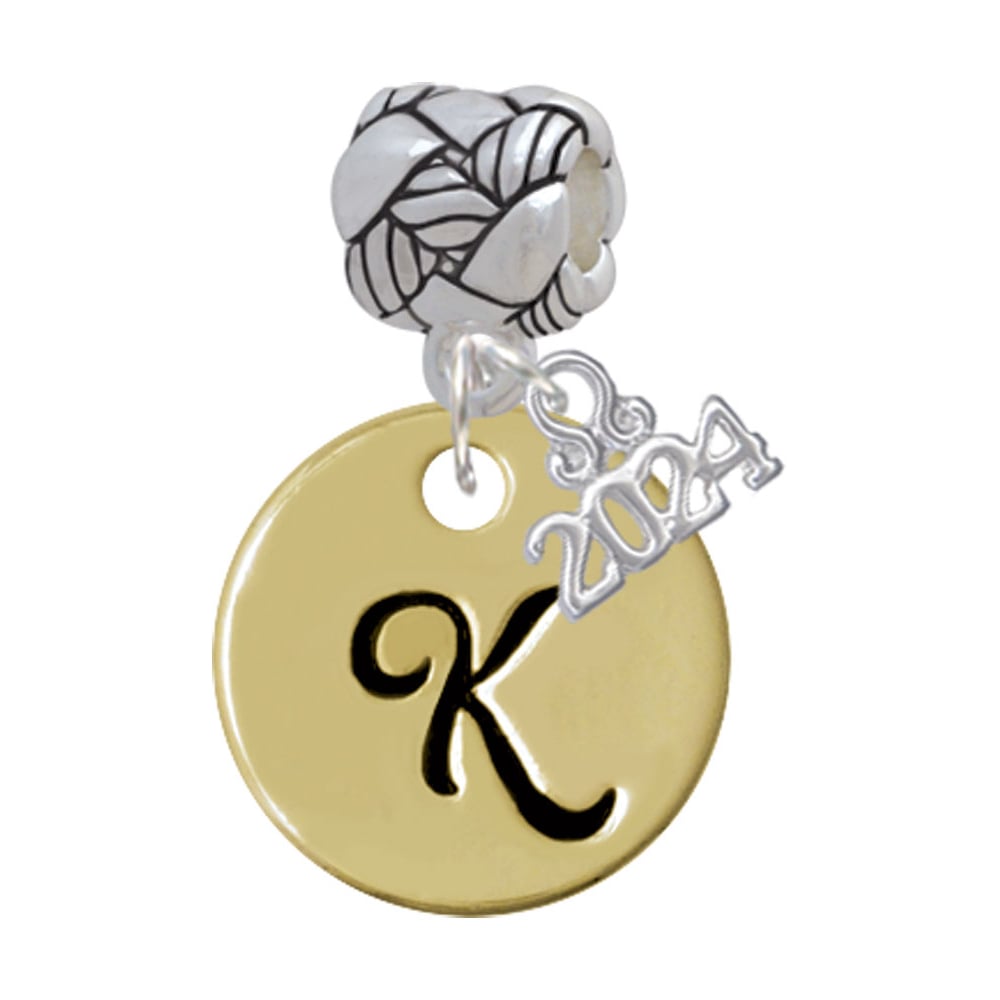 Delight Jewelry Goldtone Large Disc Letter - Woven Rope Charm Bead Dangle with Year 2024 Image 1