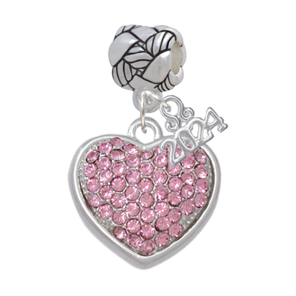 Delight Jewelry Silvertone Large Rounded Oktant Crystal Heart Woven Rope Charm Bead Dangle with Year 2024 Image 4