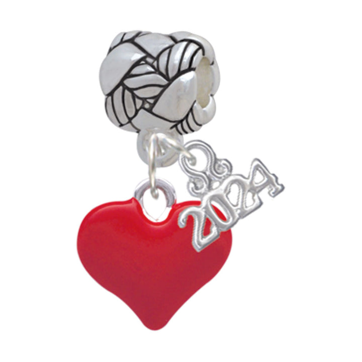 Delight Jewelry Silvertone 3-D Enamel Puffy Heart Woven Rope Charm Bead Dangle with Year 2024 Image 1