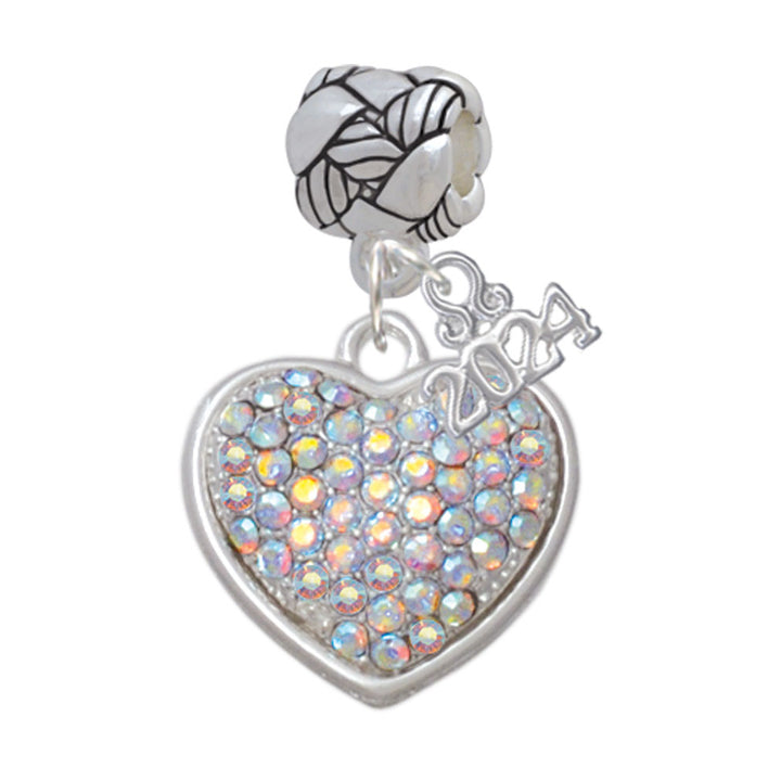 Delight Jewelry Silvertone Large Rounded Oktant Crystal Heart Woven Rope Charm Bead Dangle with Year 2024 Image 6