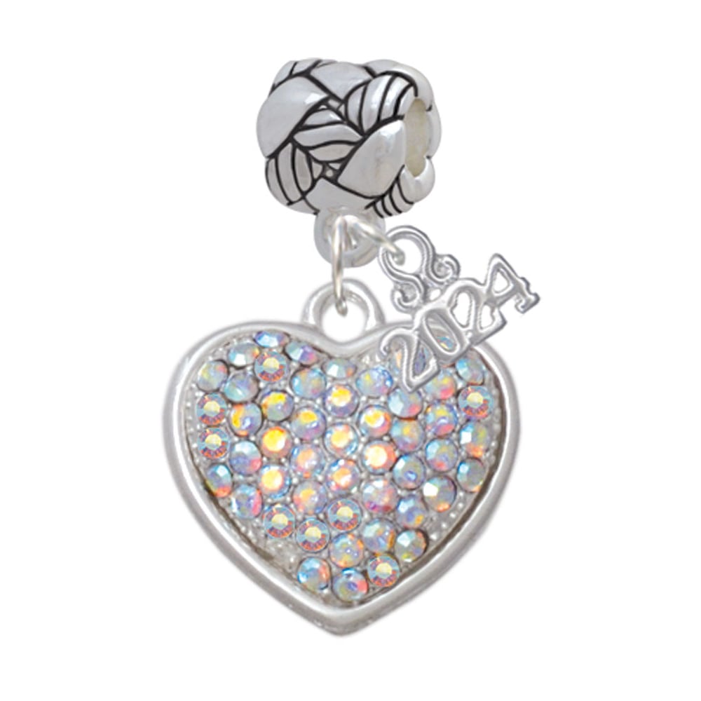 Delight Jewelry Silvertone Large Rounded Oktant Crystal Heart Woven Rope Charm Bead Dangle with Year 2024 Image 1
