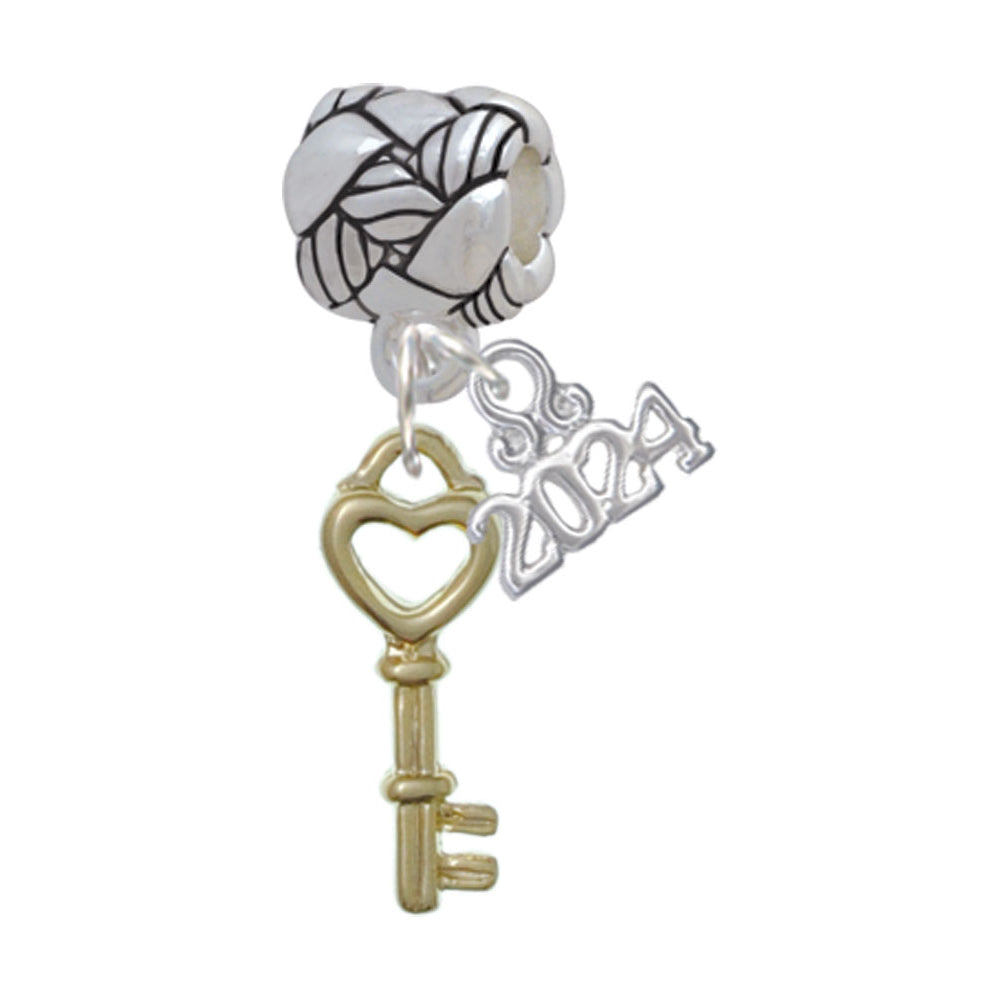Delight Jewelry Plated Open Heart Key Woven Rope Charm Bead Dangle with Year 2024 Image 1