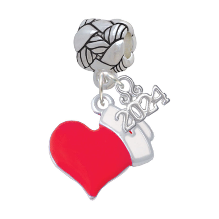 Delight Jewelry Silvertone Enamel Heart with Nurse Hat Woven Rope Charm Bead Dangle with Year 2024 Image 1
