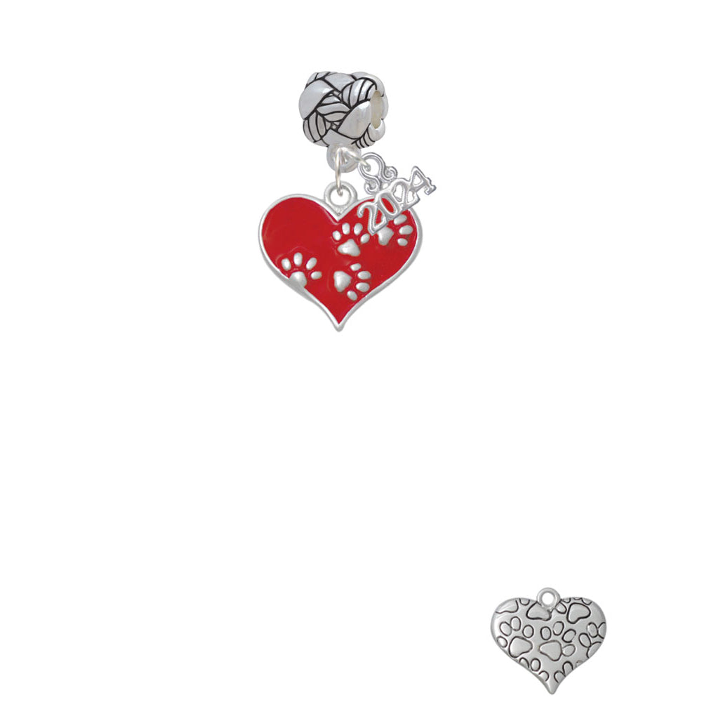 Delight Jewelry Silvertone Enamel Heart with Paw Prints Woven Rope Charm Bead Dangle with Year 2024 Image 2