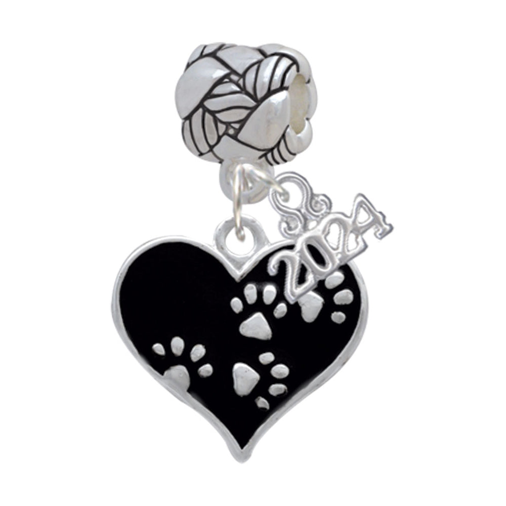 Delight Jewelry Silvertone Enamel Heart with Paw Prints Woven Rope Charm Bead Dangle with Year 2024 Image 4