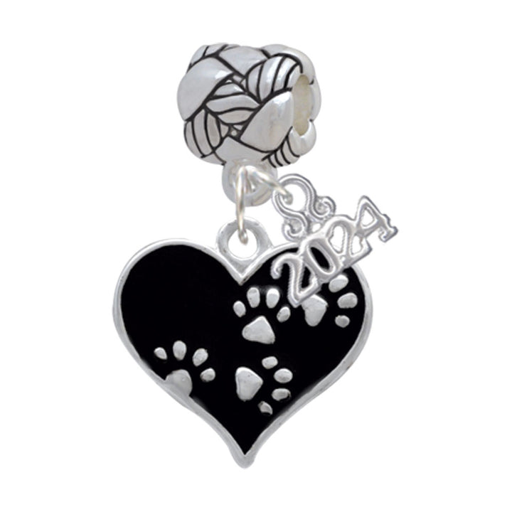 Delight Jewelry Silvertone Enamel Heart with Paw Prints Woven Rope Charm Bead Dangle with Year 2024 Image 1