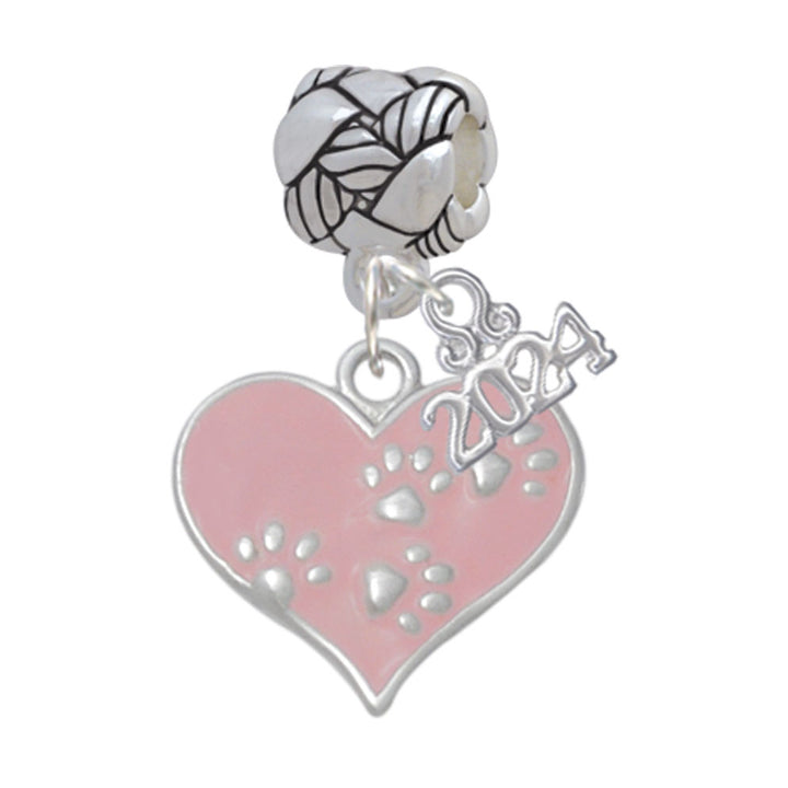 Delight Jewelry Silvertone Enamel Heart with Paw Prints Woven Rope Charm Bead Dangle with Year 2024 Image 6
