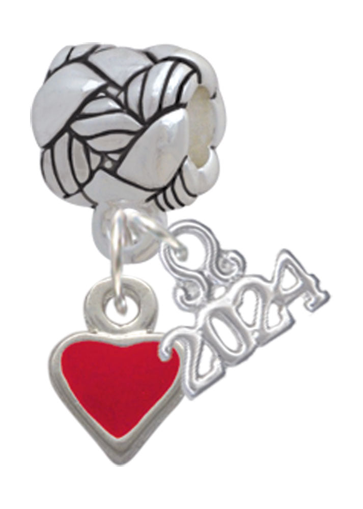 Delight Jewelry Silvertone Mini 2-D Enamel Heart Woven Rope Charm Bead Dangle with Year 2024 Image 1