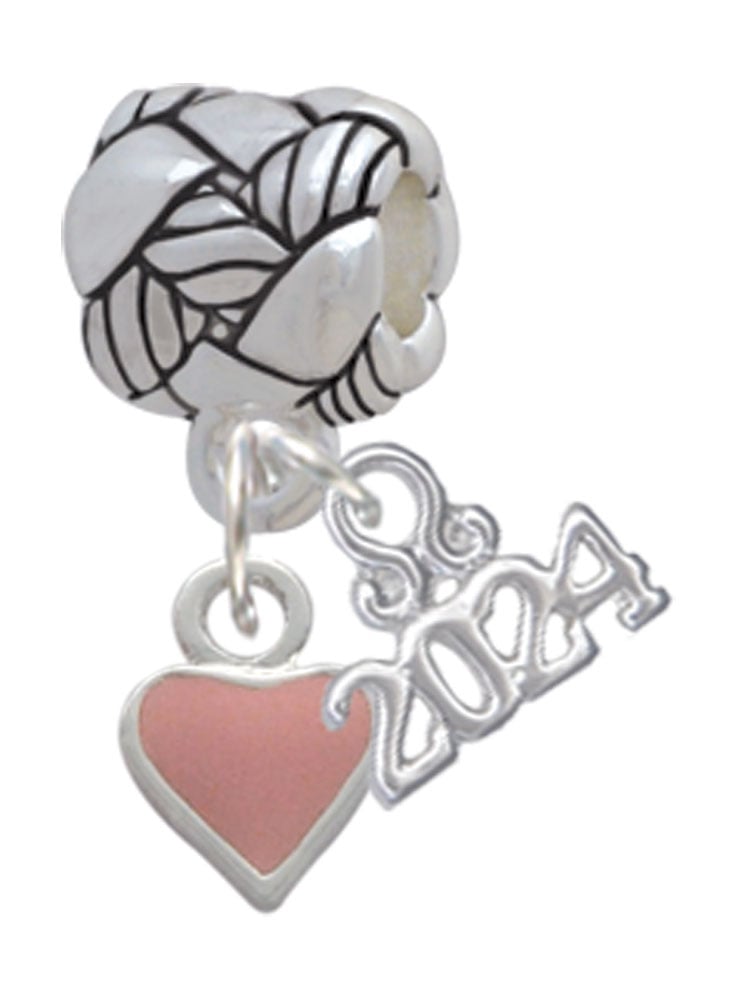 Delight Jewelry Silvertone Mini 2-D Enamel Heart Woven Rope Charm Bead Dangle with Year 2024 Image 1