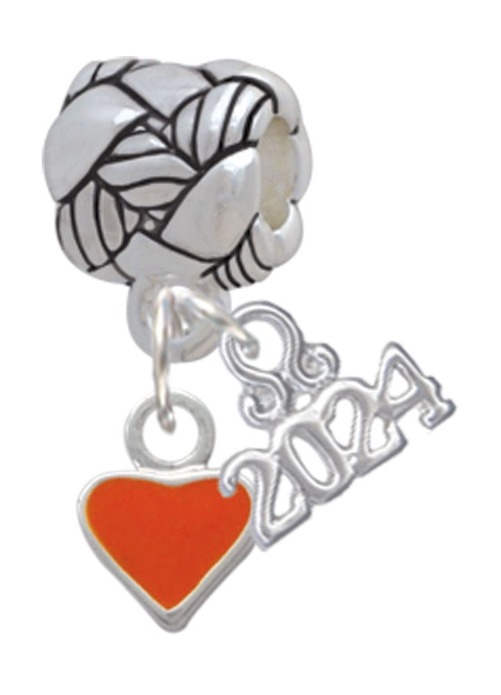 Delight Jewelry Silvertone Mini 2-D Enamel Heart Woven Rope Charm Bead Dangle with Year 2024 Image 1