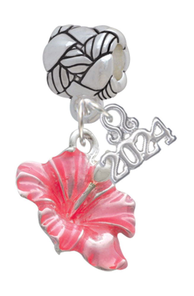 Delight Jewelry Silvertone Enamel Hibiscus Flower Woven Rope Charm Bead Dangle with Year 2024 Image 1