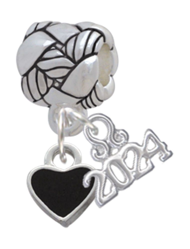 Delight Jewelry Silvertone Mini 2-D Enamel Heart Woven Rope Charm Bead Dangle with Year 2024 Image 1