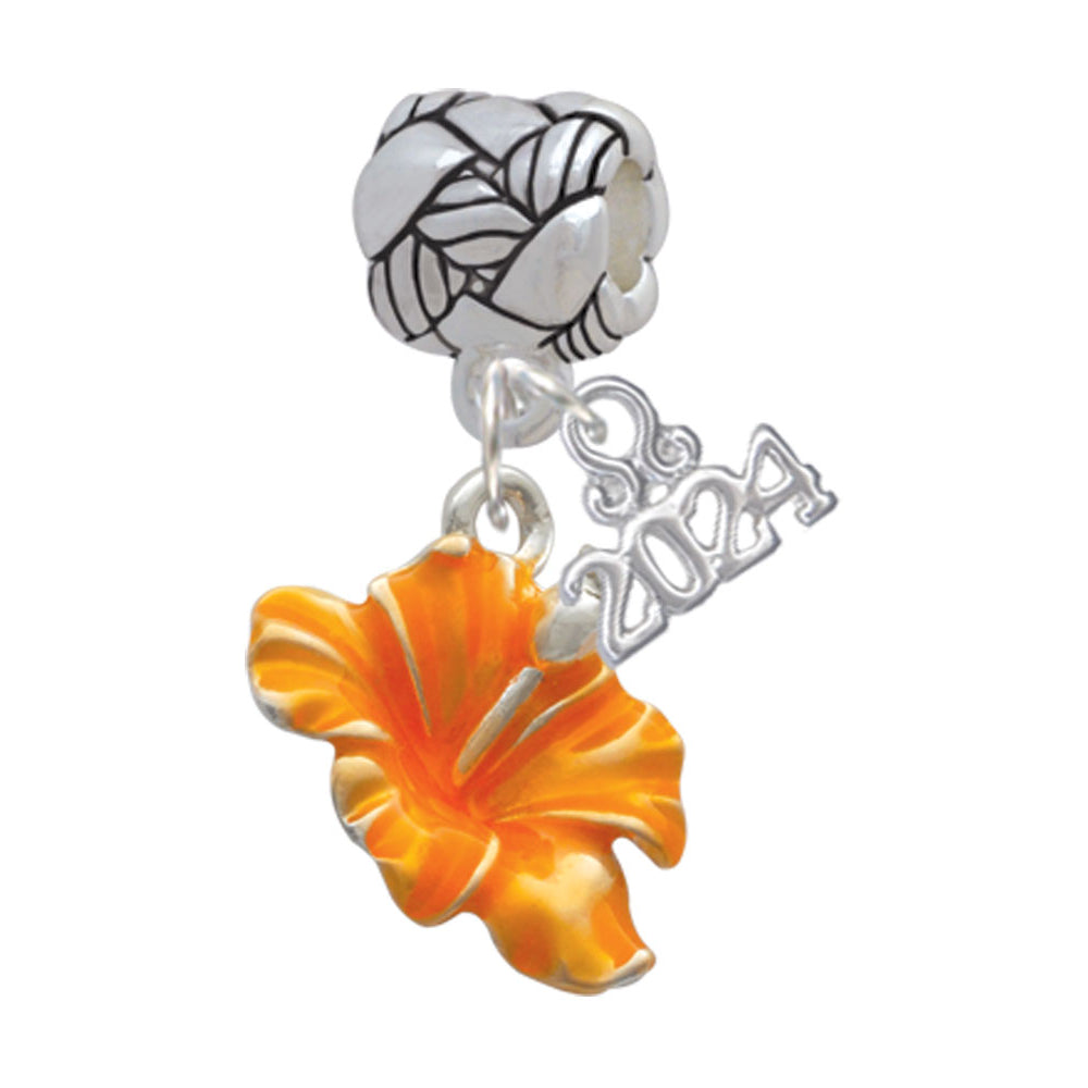 Delight Jewelry Silvertone Enamel Hibiscus Flower Woven Rope Charm Bead Dangle with Year 2024 Image 4