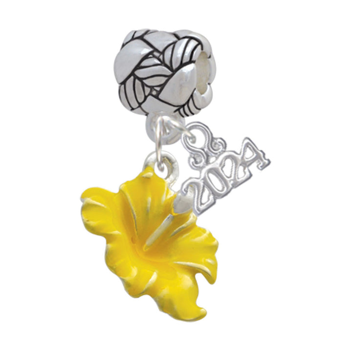 Delight Jewelry Silvertone Enamel Hibiscus Flower Woven Rope Charm Bead Dangle with Year 2024 Image 1